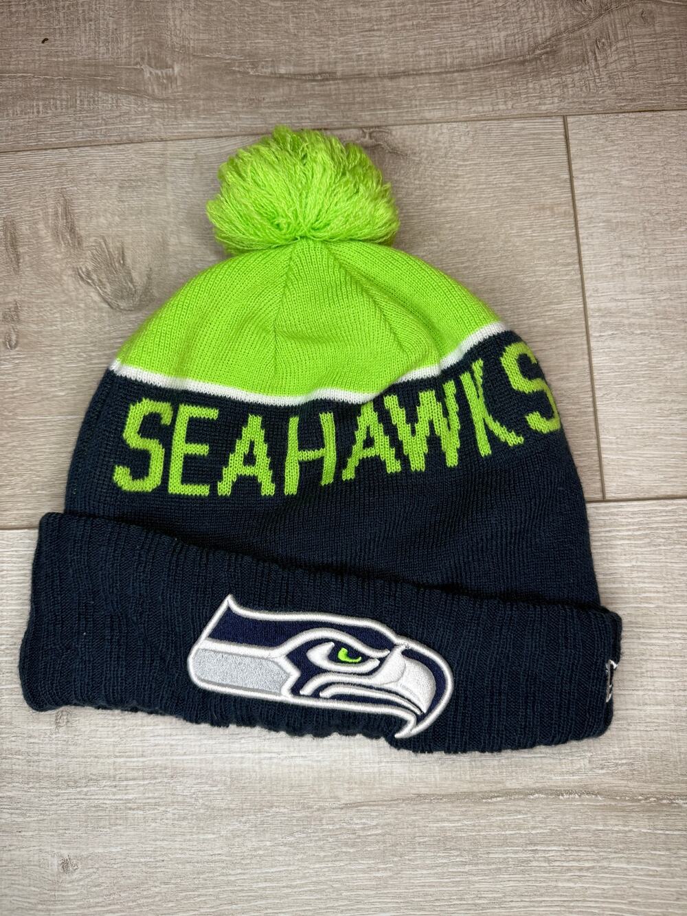 New Era NFL Seattle Seahawks Cuffed Knit Beanie Pom Hat Fleece Lined OSFM